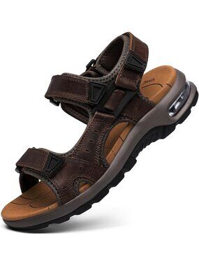 Men's Dark Brown Athletic Sandals Adjustable Strap Non Slip Casual Walking Shoes